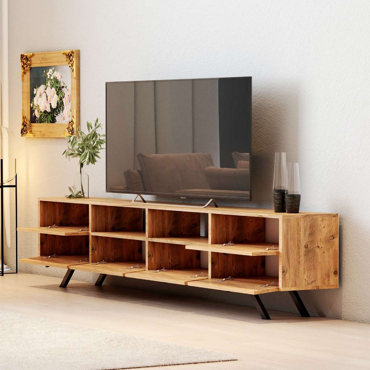TV Lowboard 180 cm Stehend – Eiche 4 Türen | Boni