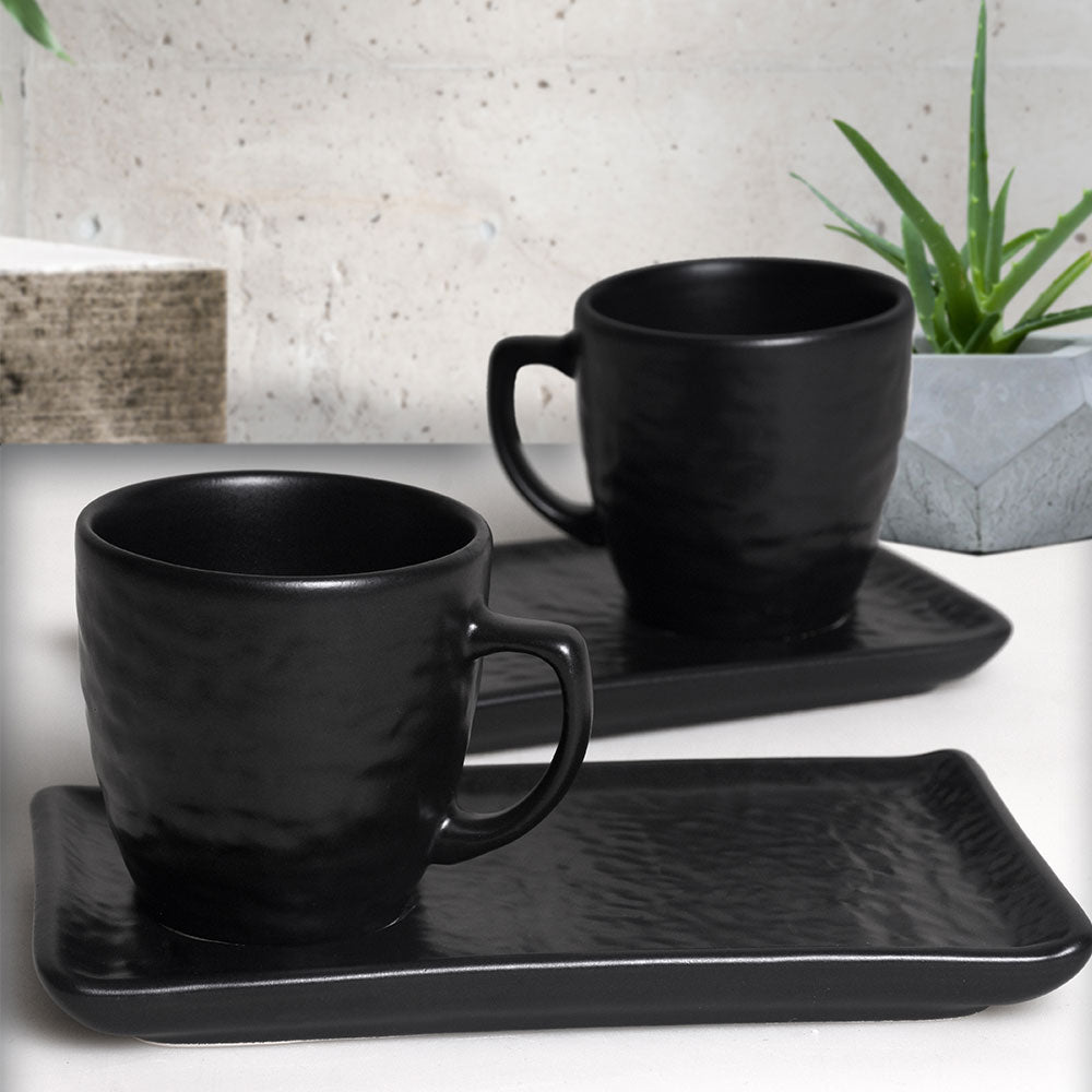 Matte Black Espresso Turkish Coffee Serving Set 2 Persons