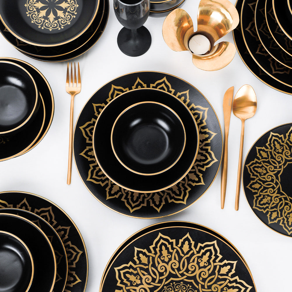 Topkapi Matte Black Dinner set 24 Pieces 6 Persons