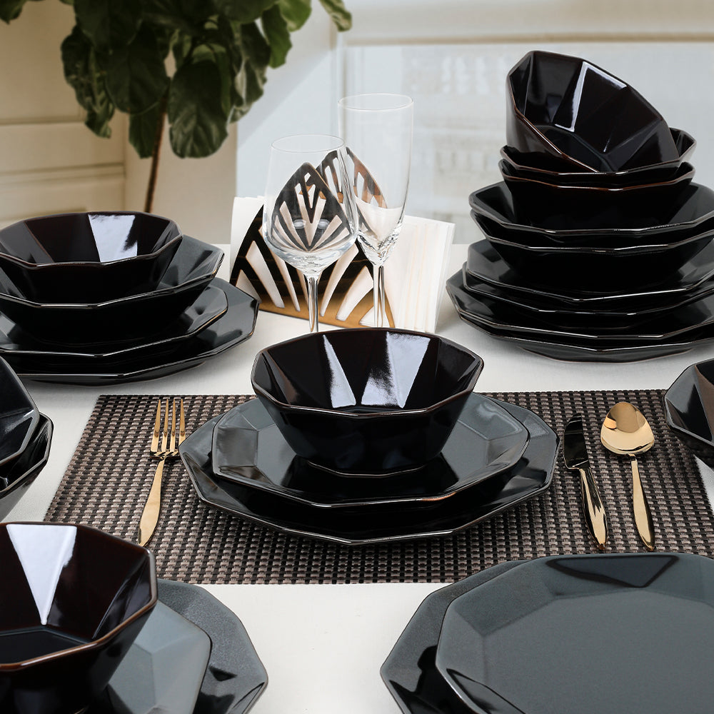 Crystal Shizen Black Geschirr set 24-teilig 6 Personen