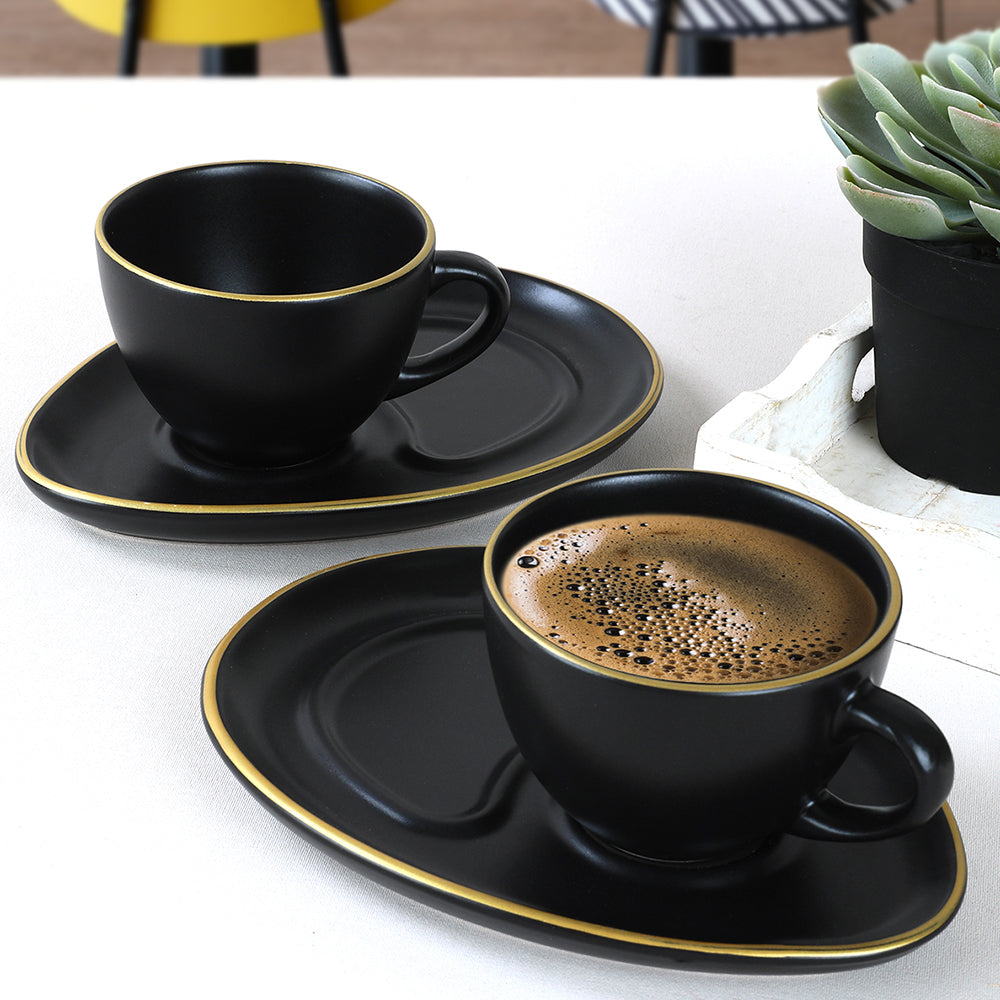 Damla Gold Mattschwarz Kaffee-Servierset 4-teilig 2 Personen