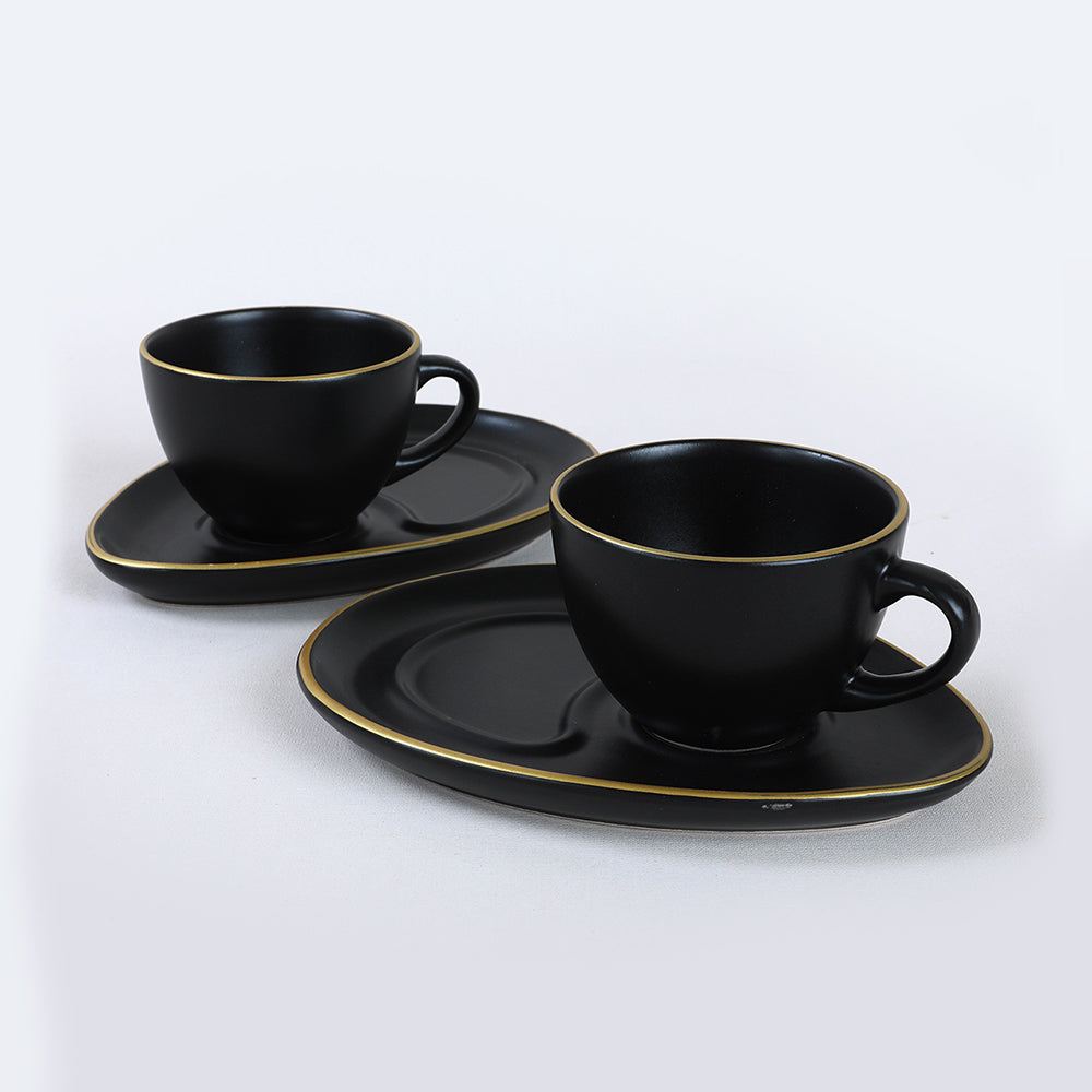 Damla Gold Mattschwarz Kaffee-Servierset 4-teilig 2 Personen