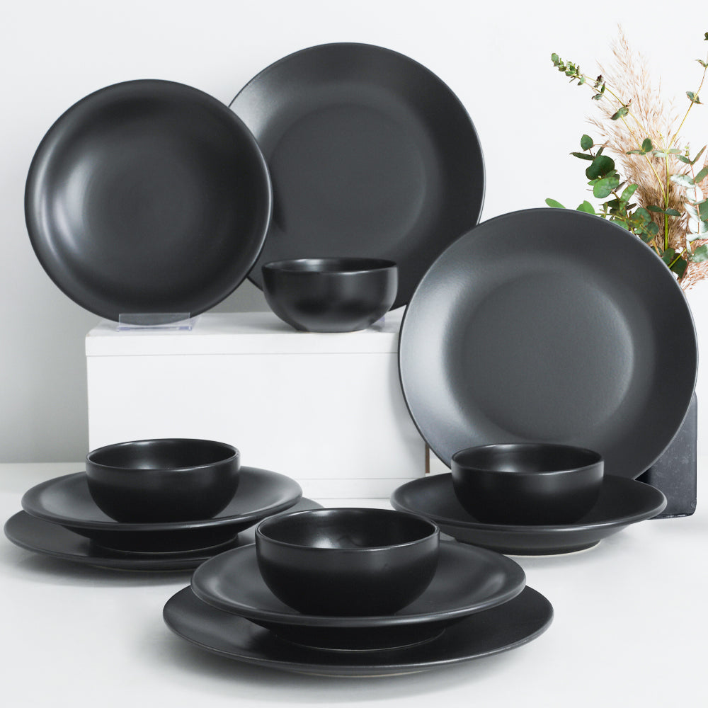 Degrade Matte Black Geschirr set 4 Personen 12-teilig