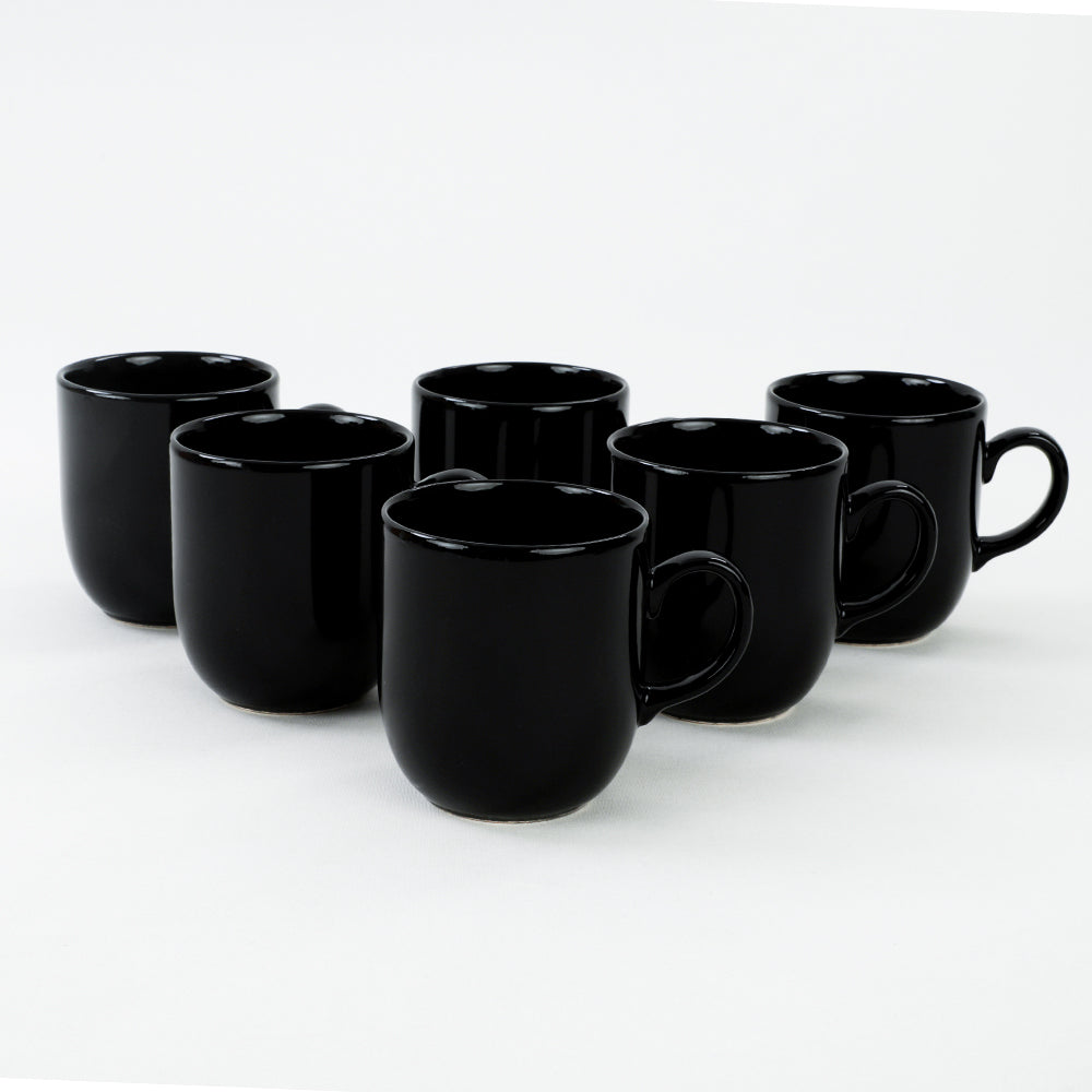 Black Glossy Mugs / Coffee cups set 10 cm 6 pieces