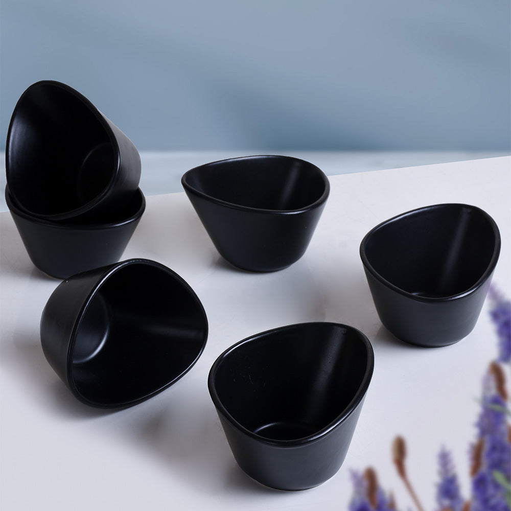 Matte Black Oval Little Snack and dip bowls set 6-pieces