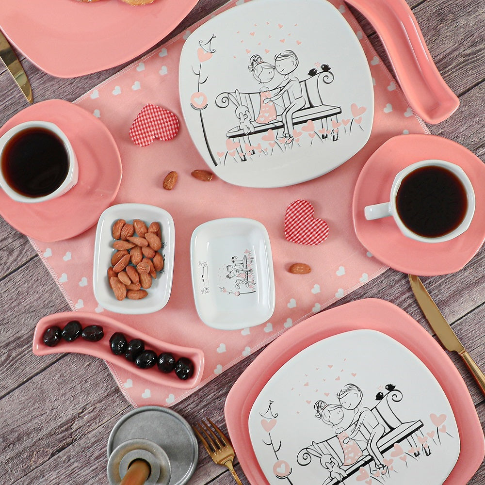 Pink Cute Breakfast / Dinner set 14 pieces 2 persons