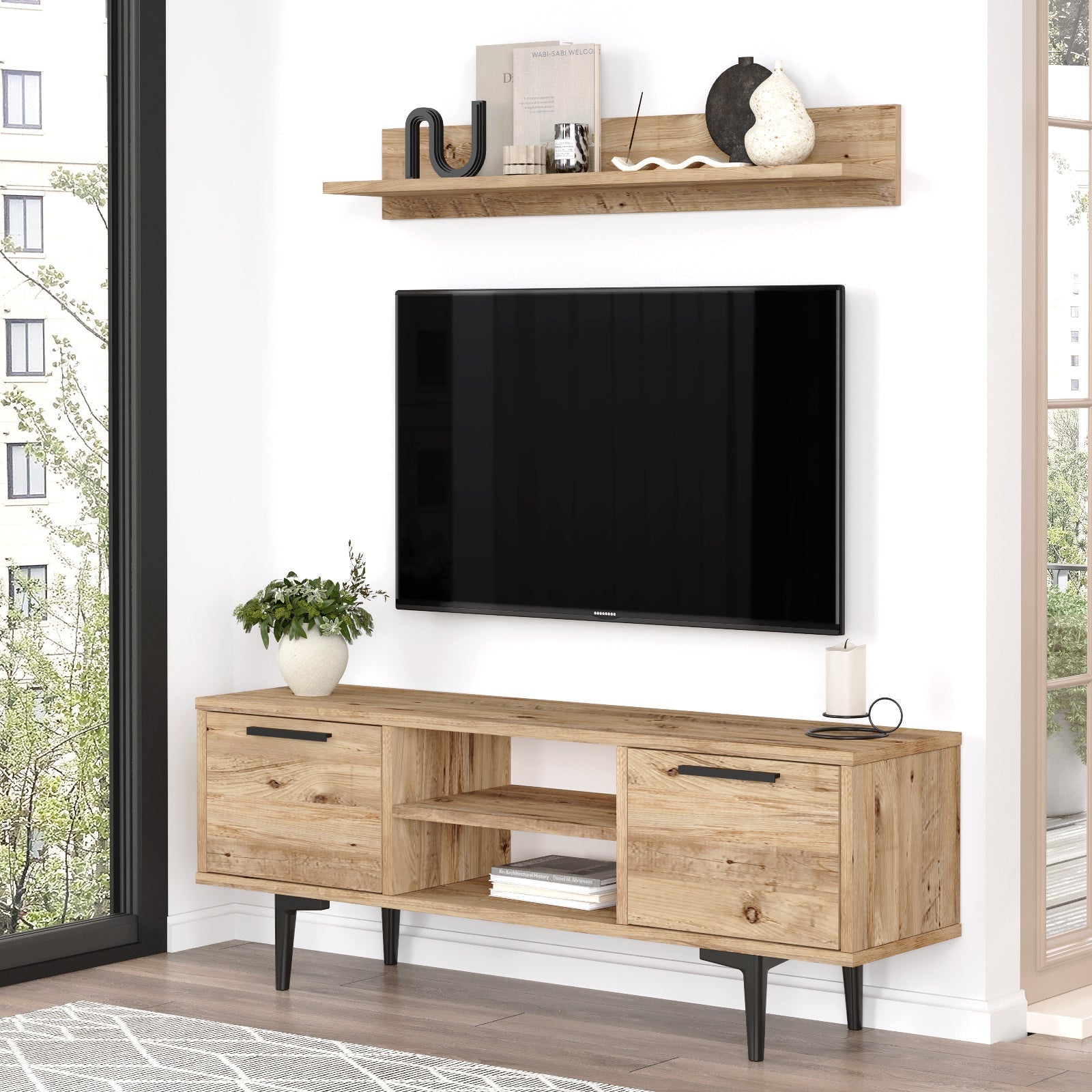 TV stand with shelf 120 cm Oak style | Venice
