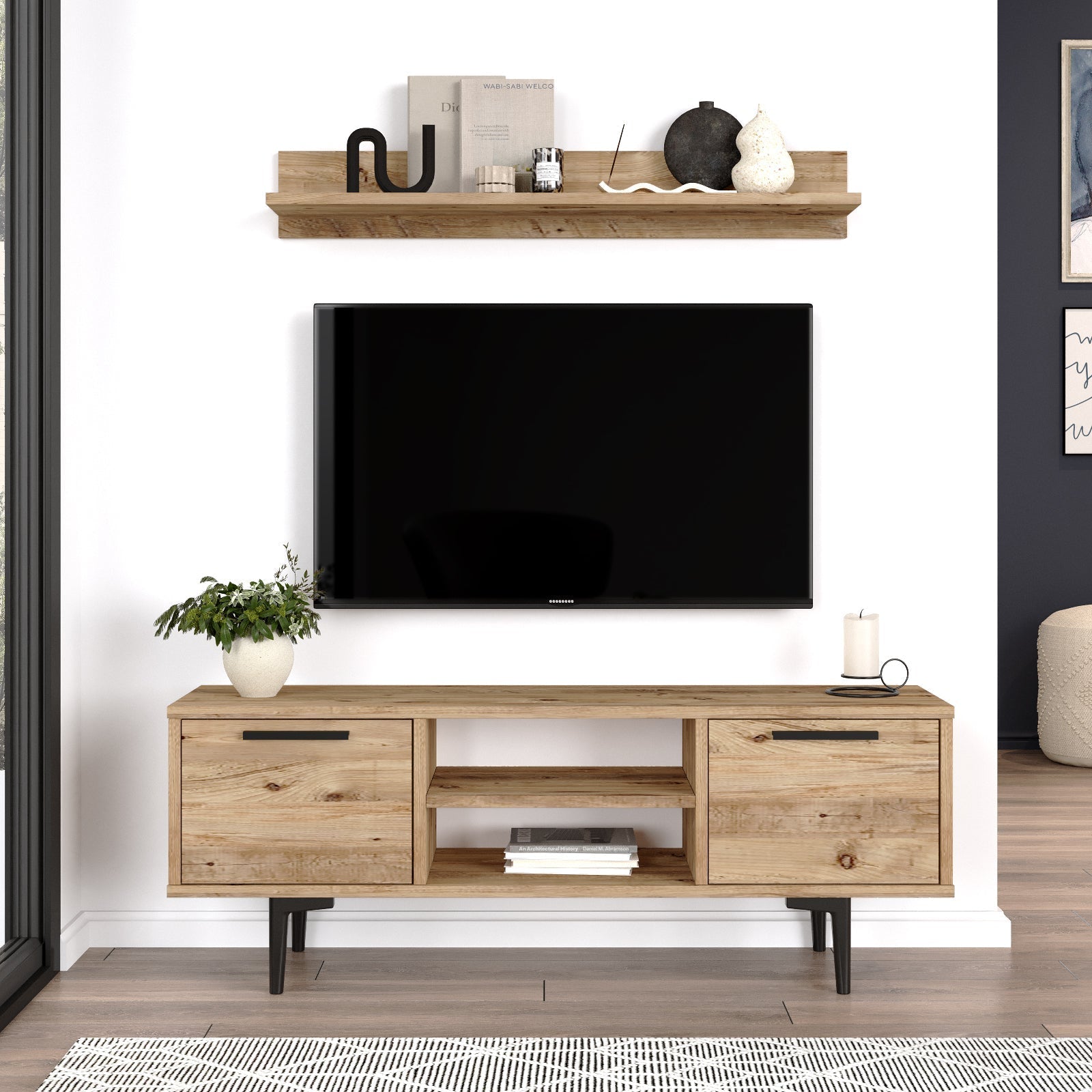 TV stand with shelf 120 cm Oak style | Venice