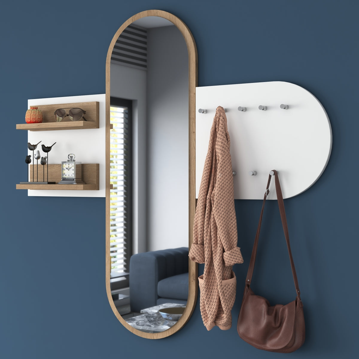 Wall coat rack with mirror white