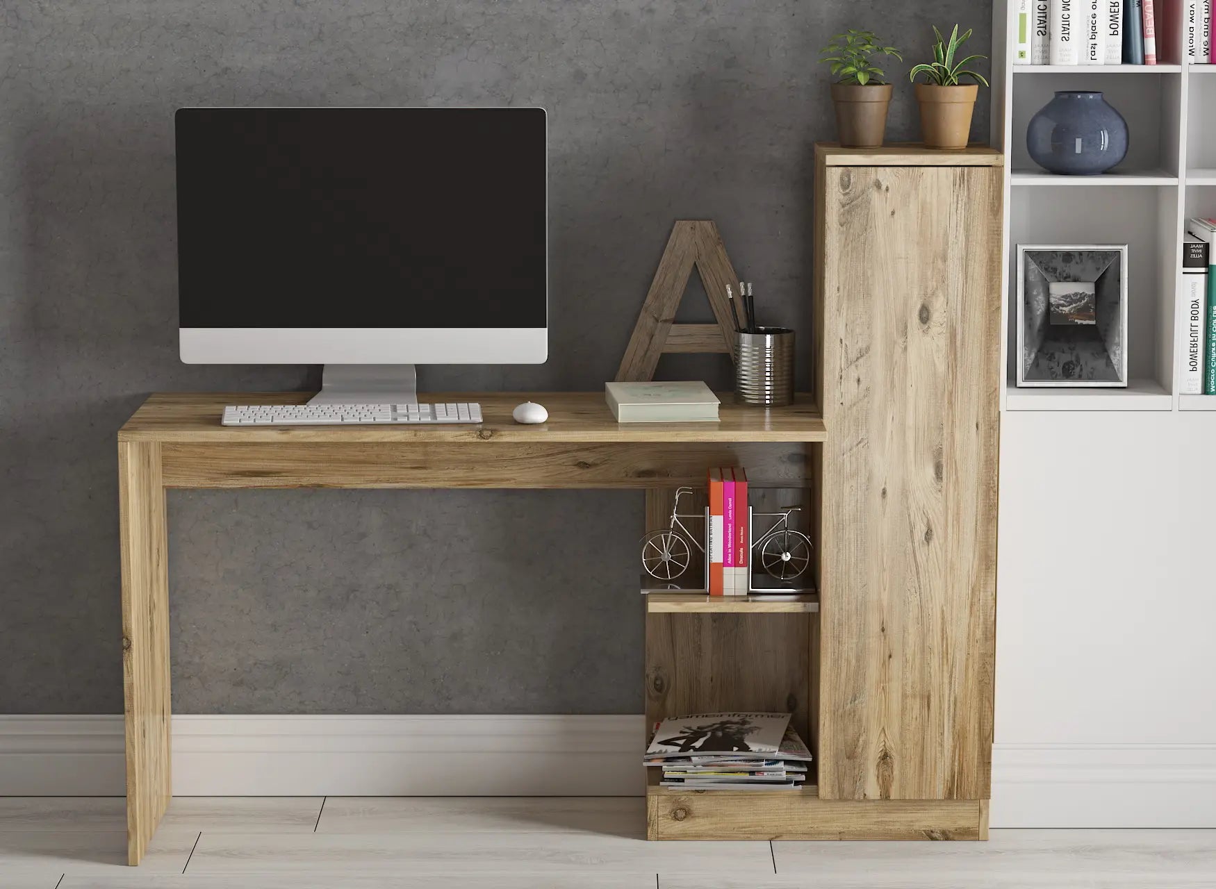 Home study desk with cabinet Oak | Kustrup