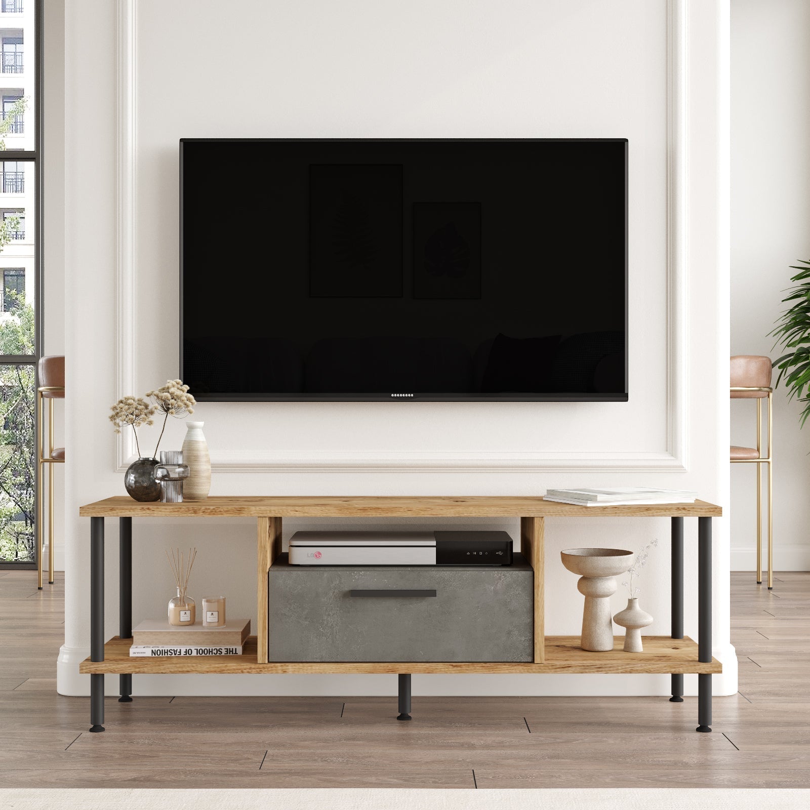 TV stand with open shelves 120 cm | Prague