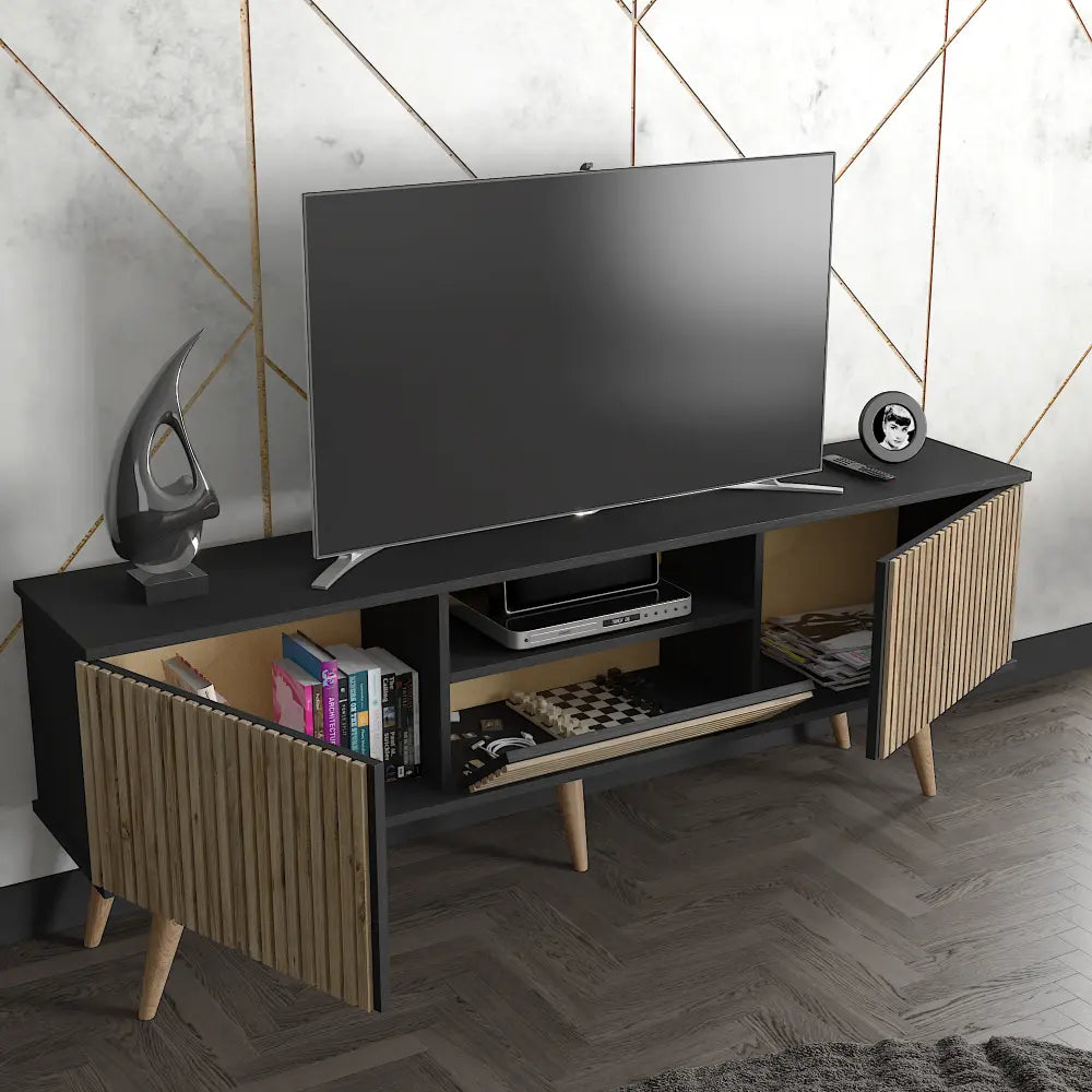 TV Lowboard 180 cm, Lattenwand-Stil | Tibro