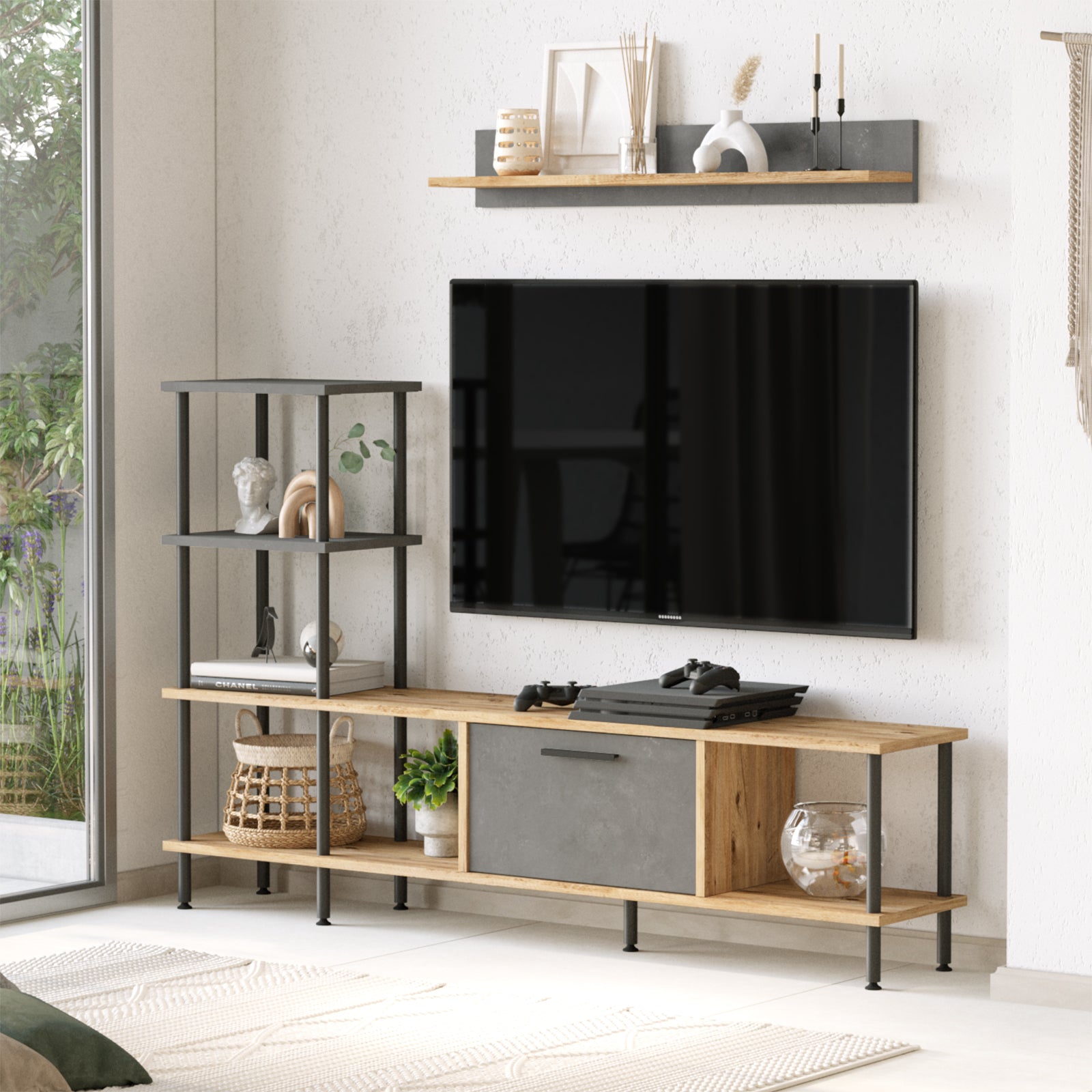 TV stand with open shelves 160 cm | Lisbon