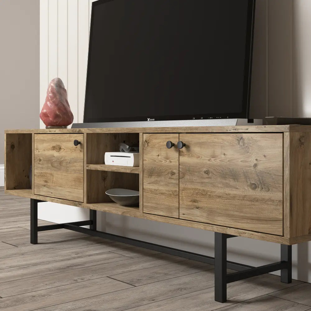 TV Stand 150 cm Standing - with metal legs Oak - Industrial | Nausta