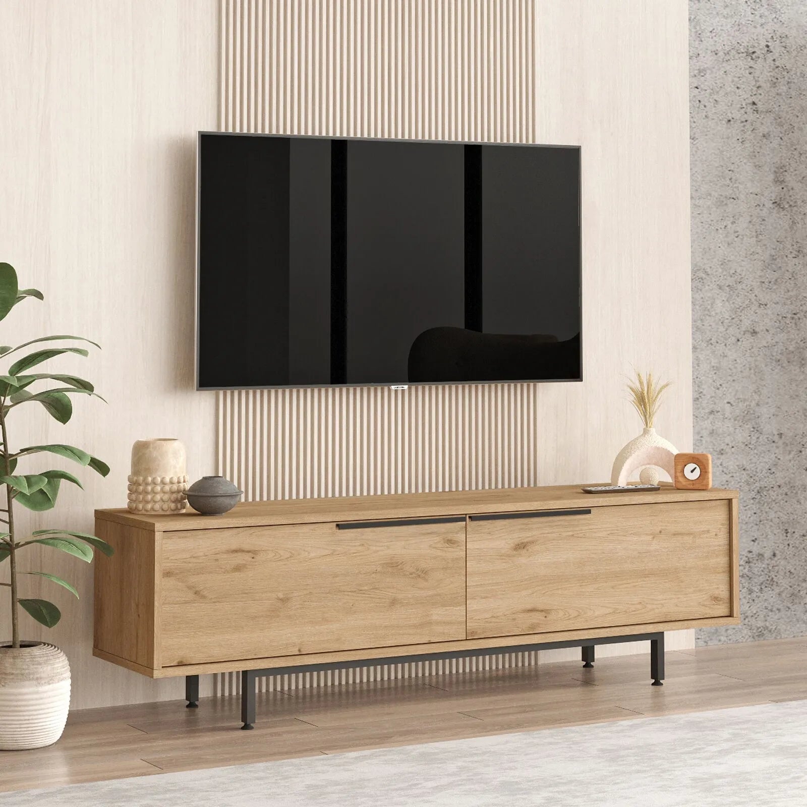 TV Lowboard Rattan 160 cm Stehend | Wave