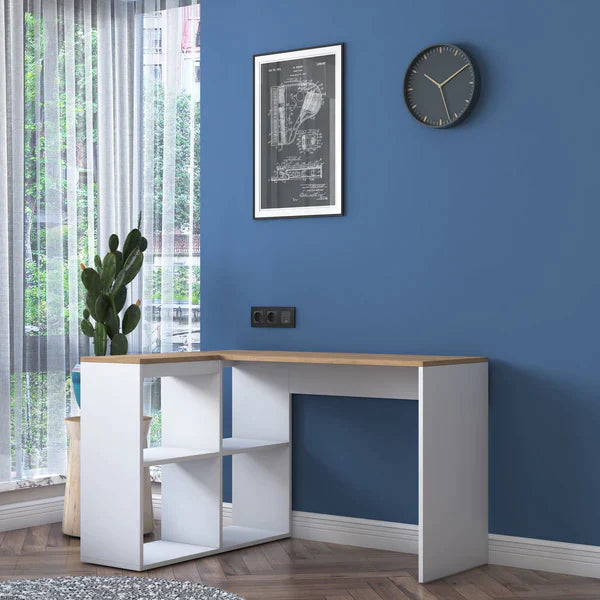 Home-Office-Schreibtisch in L-Form mit Regalen | Delémont