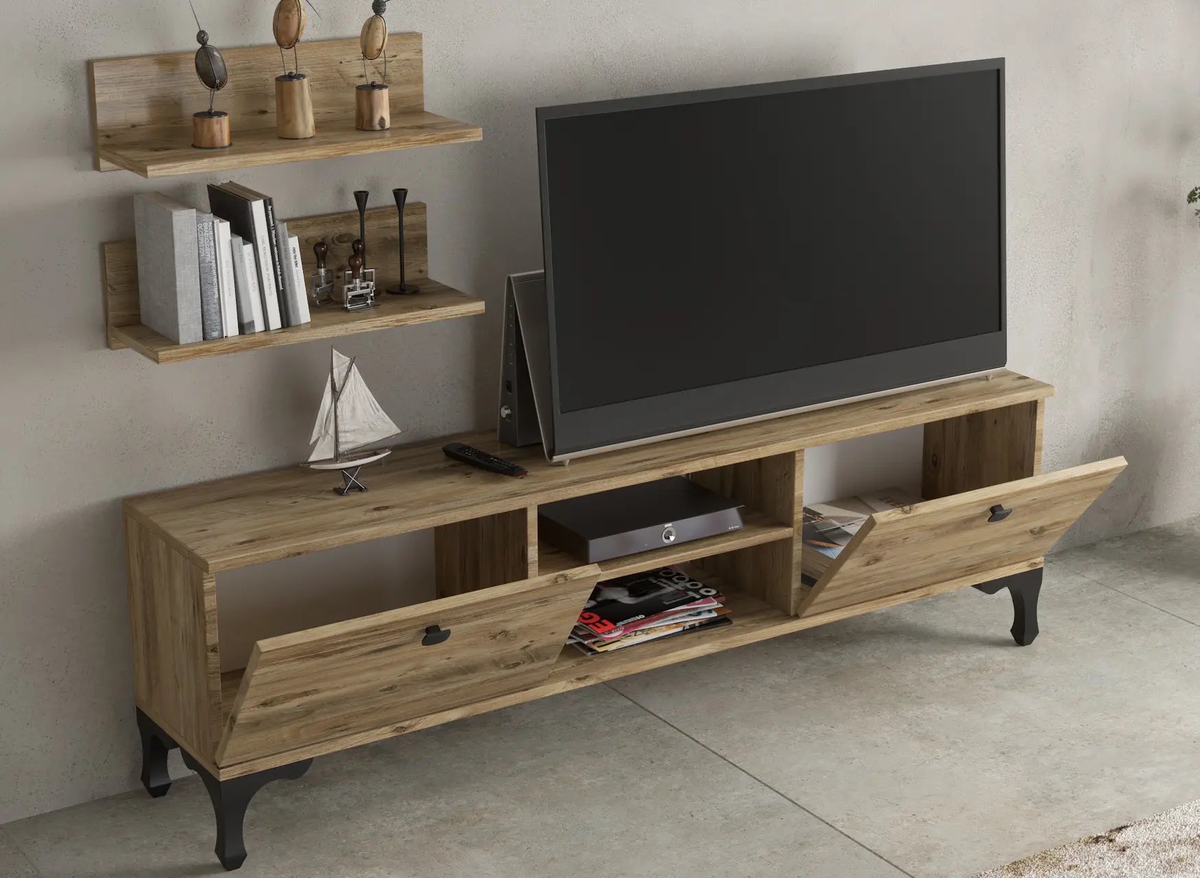 TV stand 150 cm Oak with wall shelves | Ørbæk